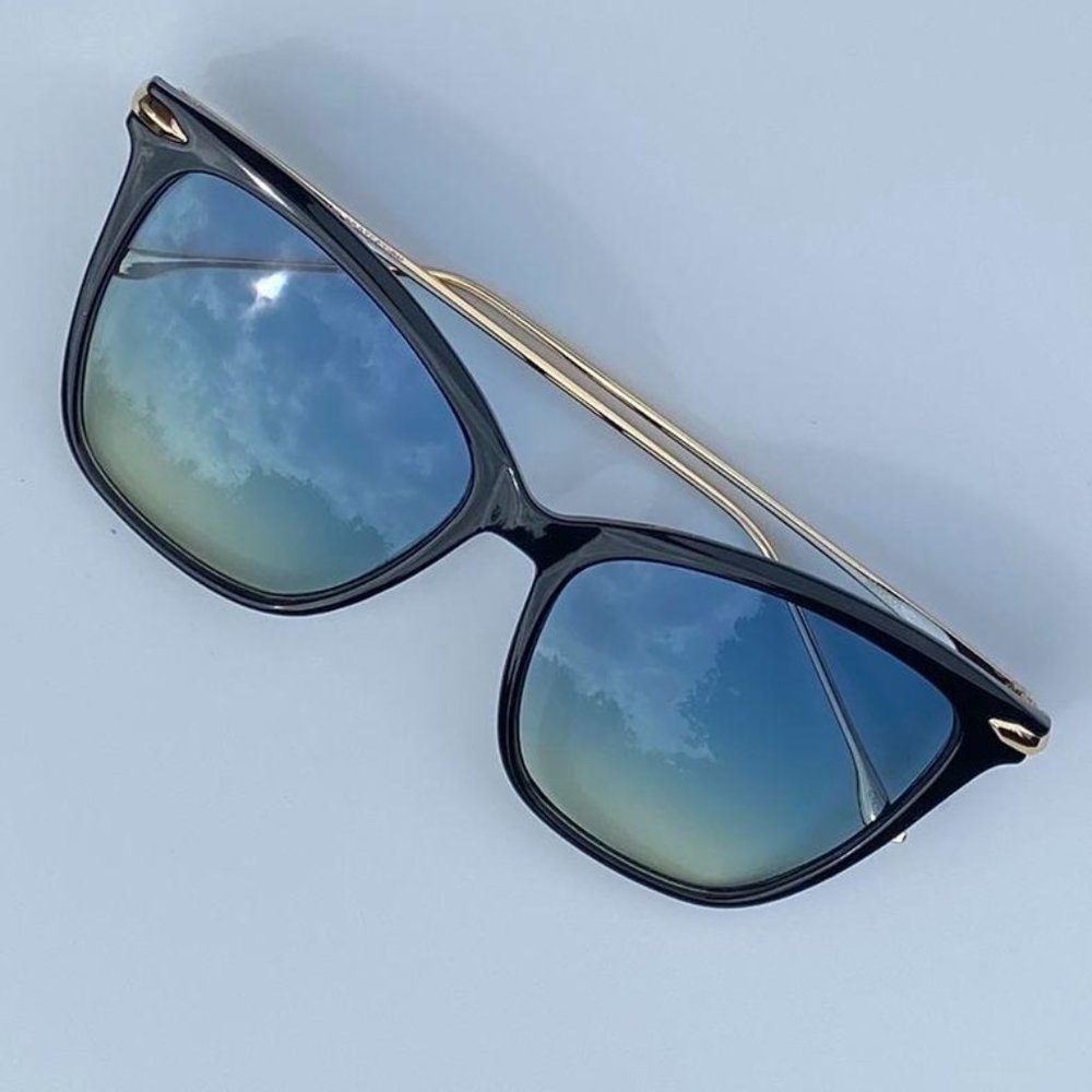 Large Cat Eye Black Frame & Blue Lenses Sunglasses